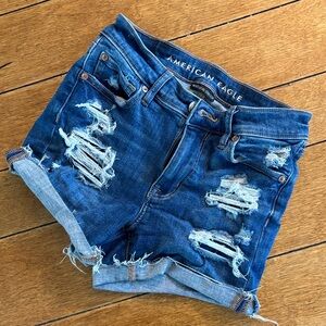 American Eagle Outfitters Blue Distressed Jean Shorts